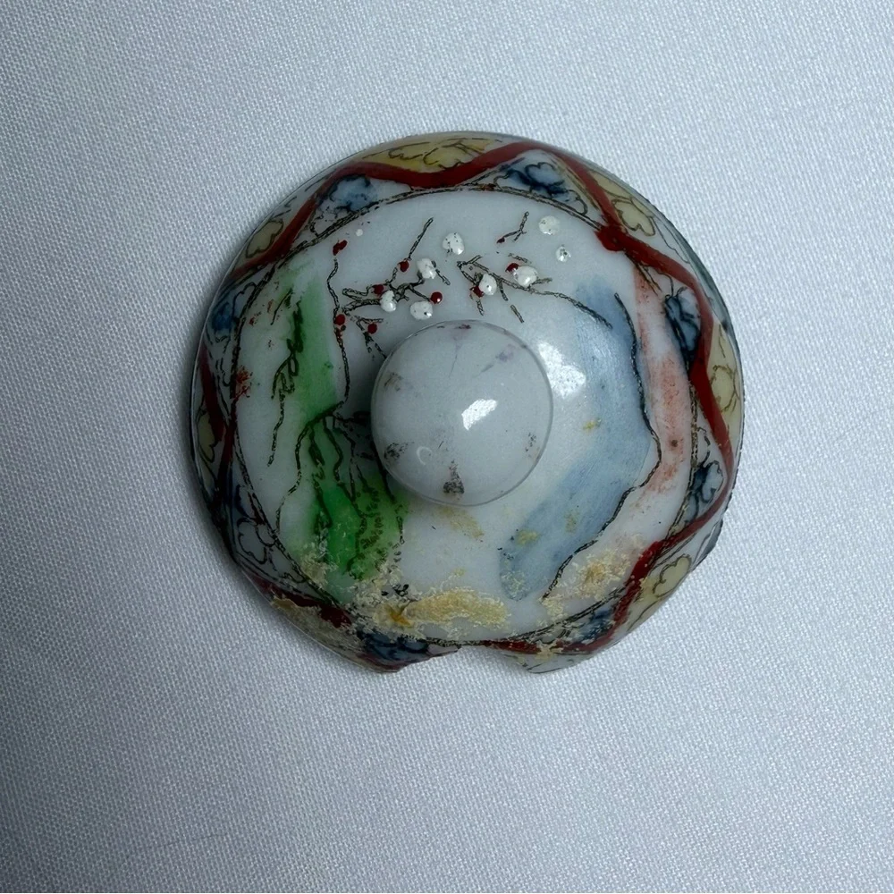 Antique Porcelain Nippon Mini Sugar Bowl Hand-Painted Japanese Scenic Geisha Art